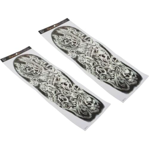 2pcs Temporary Tattoo Sleeves, Large Fake Black Full Arm Tattoo Stickers Skull & Rose Pattern