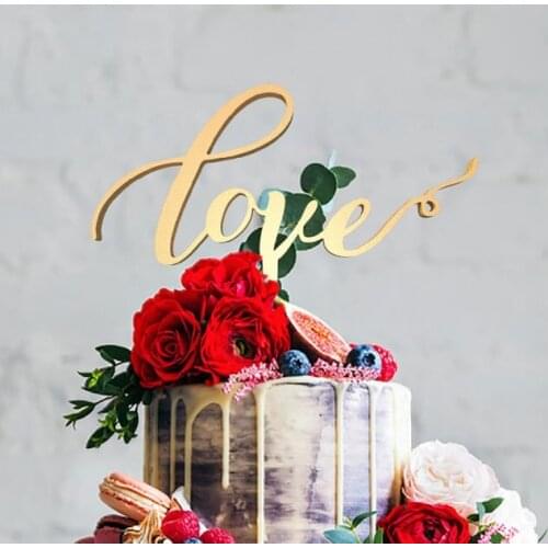 Mirror Rose Gold Love Letter Wedding Cake Topper Decoration Acrylic Cake Topper Stand Gift Supplies