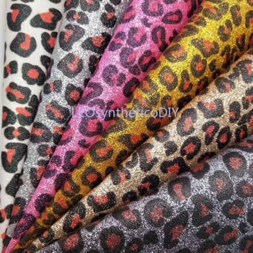 1PC 21X29CM Synthetic Letaher Cuero Sintetico Printed Leopard Glitter Leather For Making Bows Accessories LEOsyntheticoDIY T169A