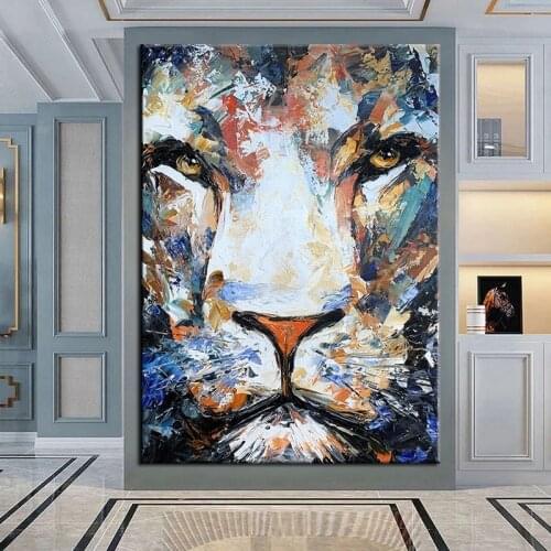 100% Hand Painted New Cool Domineering Lion Head Abstract Paintings Art Oil Painting Wall Decorative Canvas Art For Hotel