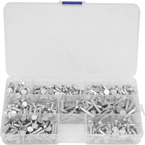 350pcs M4 Flat Head Solid Aluminum Rivets Assortment Kit Length Fasteners Rivets Good Corrosion Resistance
