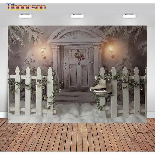3D Vinyl Photo Background House Gate Snow Night Ski boot Christmas Photo Banner Studio Props For Photographer