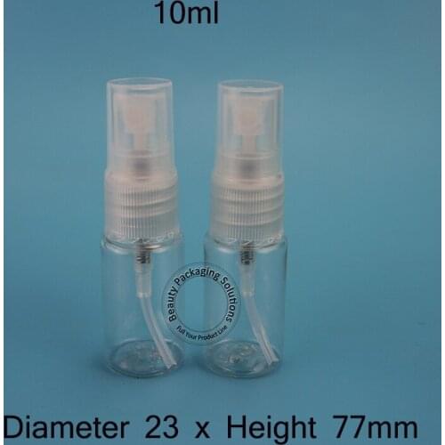 50pcs/Lot Promotion 10ml Perfume Bottle Transparent Empty 1/3OZ Small Cosmetic Spray Jar Refillable Plastic Packaging Mini Vials