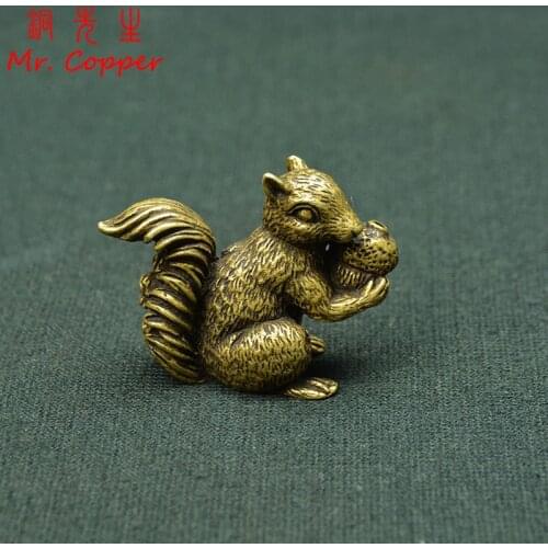 Antique Bronze Small Squirrel Ornament Solid Copper Statue Figurines Brass Squirrels Nuts Tea Pet Incense Holder Desk Decoration