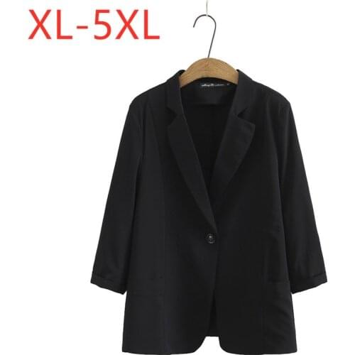 New Ladies Spring Autumn Plus Size Blazer For Women Large Three-quarter Sleeve Loose Casual Pocket Blazers Coat 2XL 3XL 4XL 5XL
