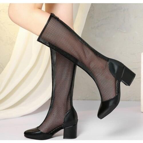 Net yarn baotou sandals womens summer sexy Roman high tube high heel thick heel hollow boots cool boots long boots net boots