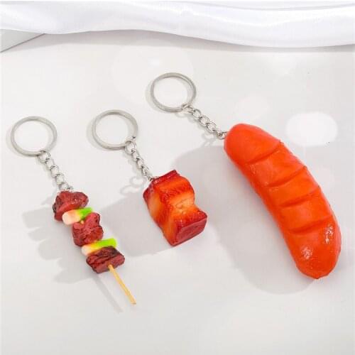 1Pcs Hot Dog Shrimp Food Pendant Keychain Key Ring For Friend Gift Fashion Unique Creative Simulation Squid Bag Car Box Keychain
