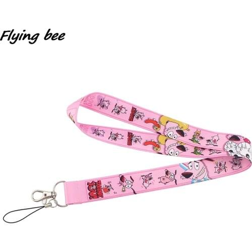 Flyingbee Pink Cartoon Funny Dog Key Chain Lanyard Gifts For Child Students Friends Phone USB Badge Holder X1461