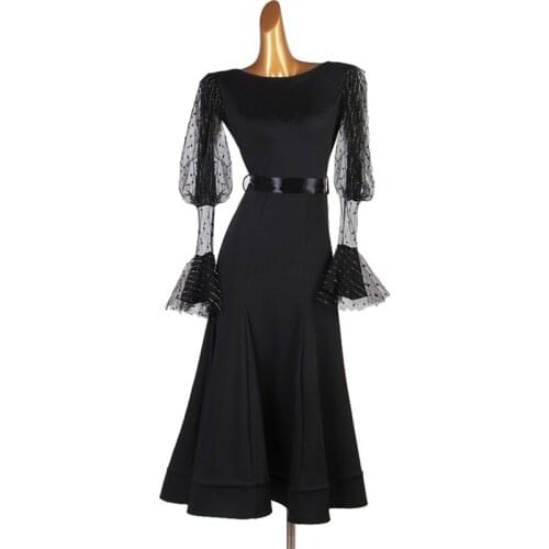 Black Ballroom Dance Competition Dresses Women Customized Waltz Rumba Salsa Standard Dance Foxtrot Performance Clothing DC3502