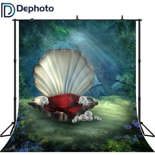 DePhoto Mermaid Backdrop Shell Pearl Undersea Birthday Party Custom Photo Background Fund Camera Photographic Professional