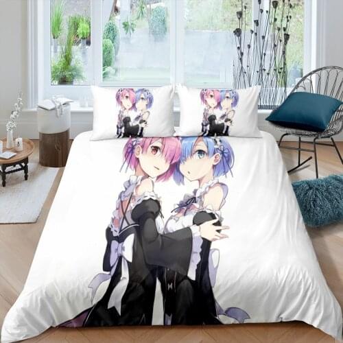 Anime Girl Re 0 Rem Bedding Set Cartoon Gift Kawaii Bed Linen Quilt Duvet Cover Sets Home Decor Twin Single Queen King Size Cute