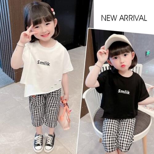 Girls Boys Summer Suits 2021 Summer Plaid Sports Casual Pants Two-Piece Set Small and Medium-sized Kids Western Style Fashion