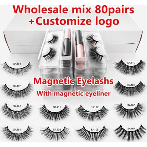 Wholesale Magnetic Eyelashes 5/20/50/100pcs 3D Mink Natural False Eyelash Waterproof Liquid Magnetic Eyeliner Makeup Extension