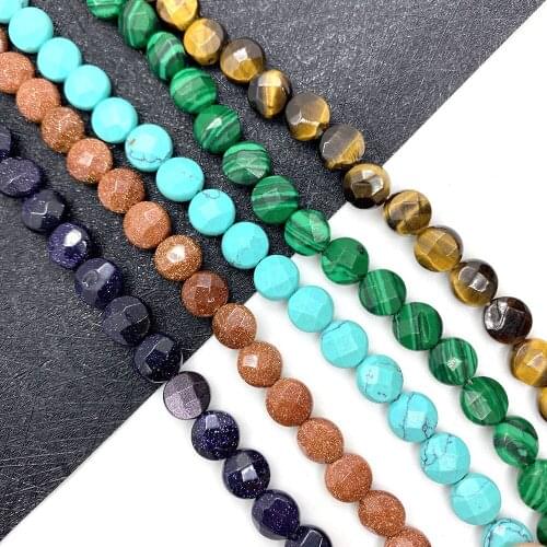 Natural Stone Round Sliced Faceted Beads 8x8x5mm Black Agate Turquoise for DIY Jewelry Making, Bracelet and Necklace Accessories