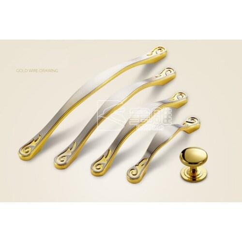 Pitch-row 160/128/96/64 mm pull handles knobs solid metal golden brushed color for door drawer cupboard cabinet wardrobe closet