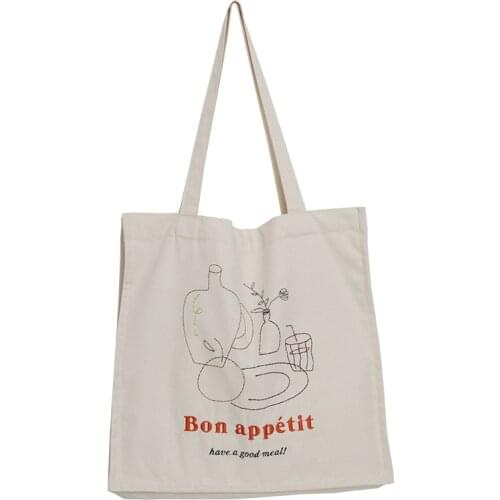New Japanese Tote Shopping Bag for Lady 2021 Literary Cartoon Canvas Shoulder Bag Women Students Cotton Cloth Eco Shopper Bag