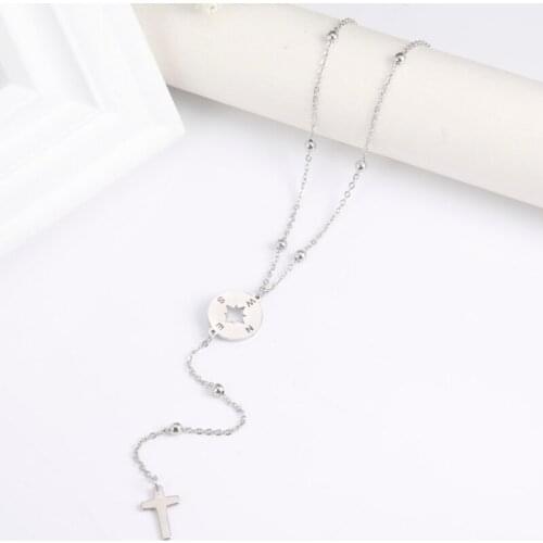 Cazador Compass Cross Jesus Pendant Necklaces Simple Stainless Steel Jewelry Necklaces Women Party Wedding Birthday Gifts 2021