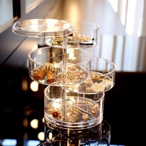 Transparent Rotating Jewelry Box Multi-Layer Multifunctional Earring Ring Ear Studs Dustproof Storage Box
