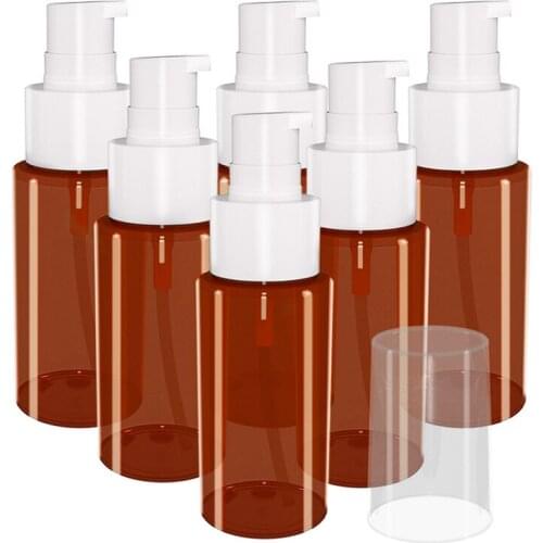 Empty Amber Brown Plastic Bottles (6 Pack), Plastic Containers for Shampoo, Lotions, Liquid Body Soap, Creams