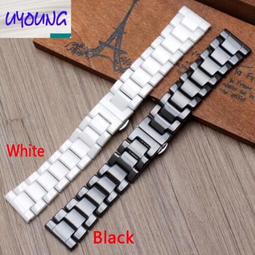 UYOUNG 22mm High quality Silver Depolyment Watch Buckle Black and White Ceramics Watch Bands Bracelets Common