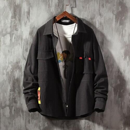 Army Green Fashion Streetwear Blouse Men White Double Pocket Oversized Casual Shirt Male Autumn Long Sleeve Cotton Shirts