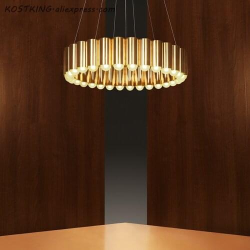 KOSTKING Creative light luxury bronze golden paint iron chandelier restaurant decoration LED G9 hanging wire lighting