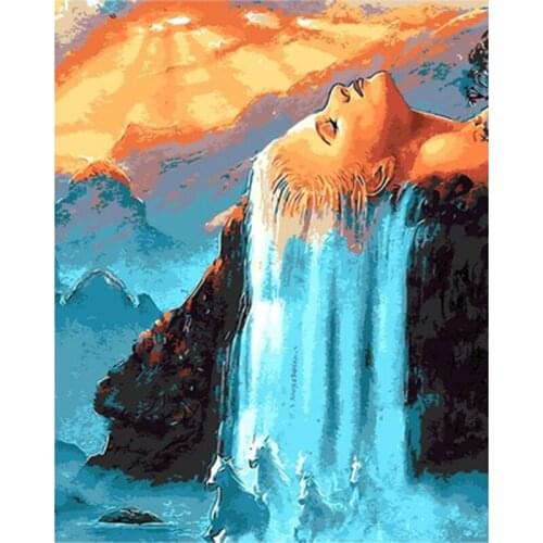 Wall Art Home Decor 40x50cm Wall Pictures Painting By Numbers DIY Digital Oil Canvas Painting White Hair Waterfall