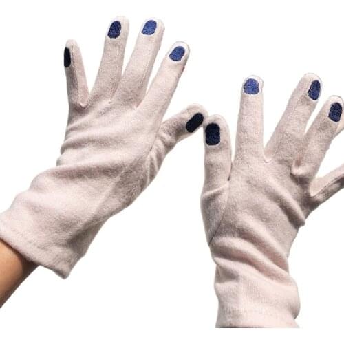 Japanese Women Funny Nail Pattern Embroidery Gloves Winter Warm Thicken Faux Wool Cycling Driving Solid Color Mittens