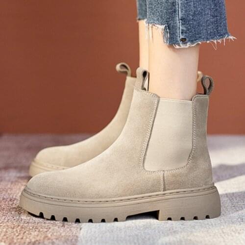 Women Chelsea Boots Suede Leather Ankle Boots Women Autumn Slip-On Platform Short Boots Fashion Booties Femme New Fashion Shoes