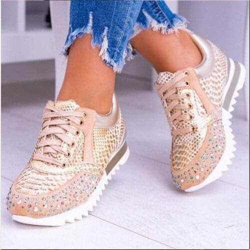 Women Sneakers Fashion Snake Print Casual Shoes Ladies Ourdoor Sport Shoes Shine Crystal Platform Female Vulcanized Shoes