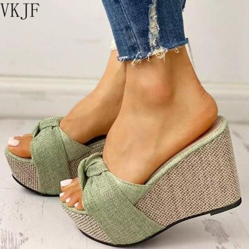 Feet Chain Slip on Leisure Platform Summer Sandals 2021 Wedges High Heels Women Shoes Woman Mules Flip Flops