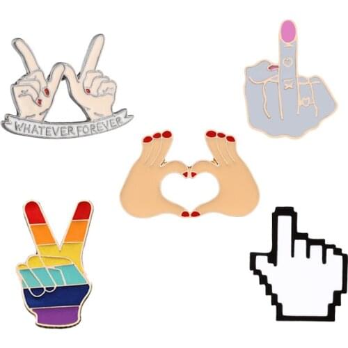 Gesture Enamel Pins Funny Middle Finger Rainbow Finger Hand Lapel Brooches Button Badge Cartoon Jewelry Gifts For Women Men