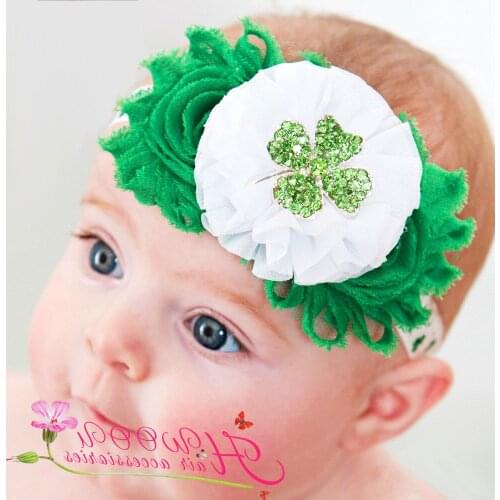 1 Pieces Baby Girl Clover Flower Headband Infant Hair Accessories Newborn Headwrap Toddler Bandage Ribbon Crystal Cloth Headwear
