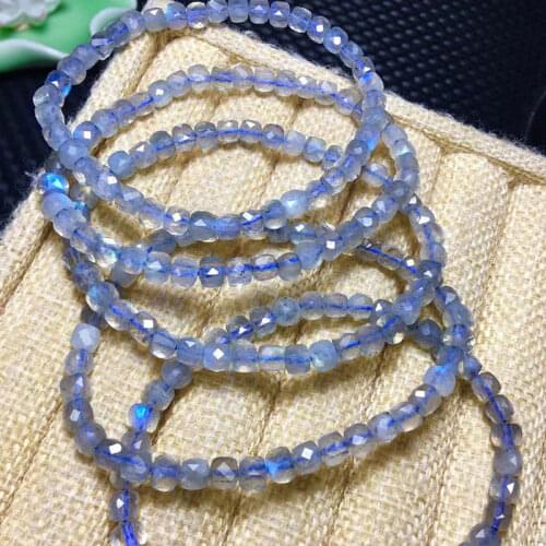 1piece square FACETED Labradorite blue rainbow 4-5MM Bracelet nature