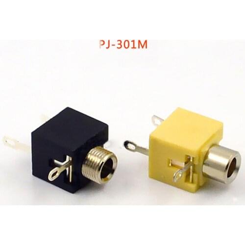 10pcs 3.5mm Jack Headphone Connector Audio Jack Adapter PJ-301M With Thread Black Yellow