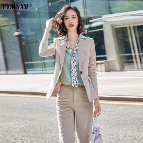 2020 New Autumn and Winter Temperament Womens Pants Suit Pants Two-piece Suit Professional Office Lady Jacket Casual Trousers