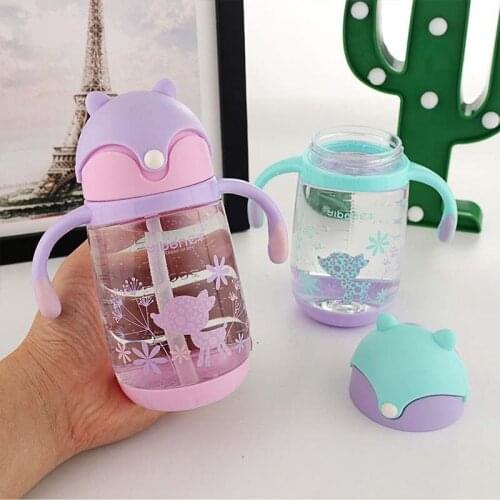 260ml Baby Straw Bottle Water Kettle Food Grade Plastic Baby Feeding Water Training Bottle Portable Flask