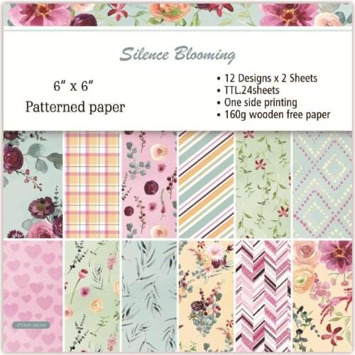 6 inch 12/24 Sheet Silence Blooming Scrapbook Paper Origami Background Paper DIY Card Making Home deco gift arts and crafts