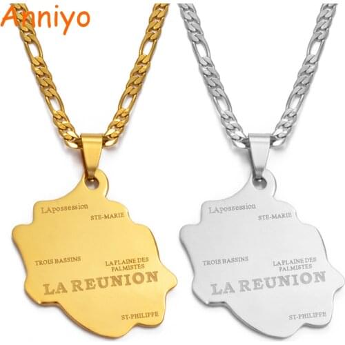 Anniyo Gold Color/Silver Color Map of LA REUNION Pendant Necklaces Women/Men French Reunion Island Maps Jewelry #003508