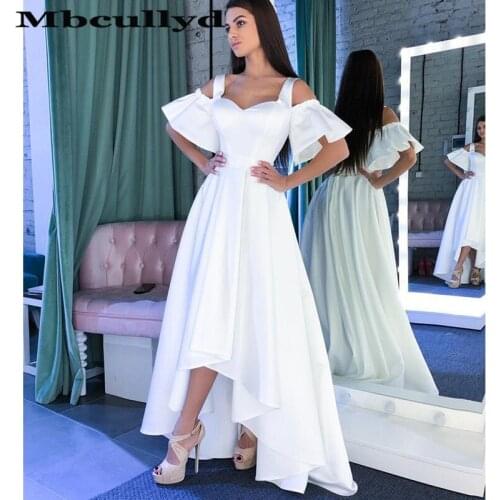 Mbcullyd White Satin Prom Dresses For Women 2020 Sexy Hi Low Formal Celebrity Dress Evening Gowns Cheap vestidos de graduacion