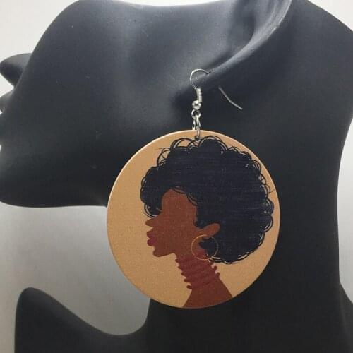 Free Shipping! African Woman Wooden Earrings