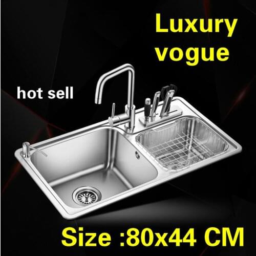 Free shipping Apartment kitchen double groove sink do the dishes high quality 304 stainless steel hot sell 800x440 MM