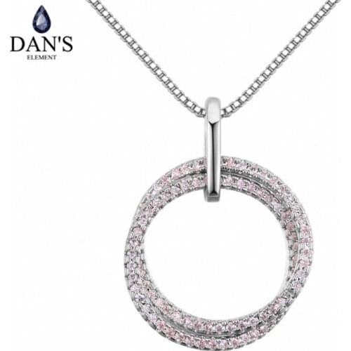 DANS Element AAA Zirconia Micro Inlays Fashion Doule Round Pendant 3 Color Necklace For Women Valentines Gift 130409