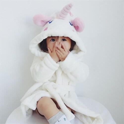 Kid Soft White Robes Animal Pattern Bathrobe Unisex Boy Girl Elephant Hoodies Pajamas Flannel Bath Robe Child Nightgown Clothes