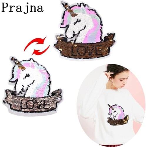 DIY Unicorn Sequined Patch Reversible Change Color Patch Cartoon Animal Patches For Clothing DIY Appliques Badges Jackets
