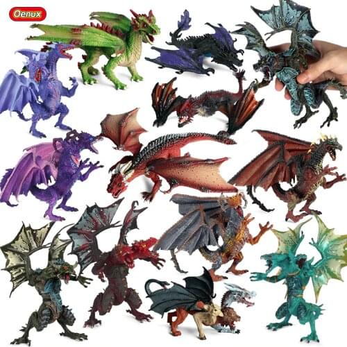 Oenux New Flying Magic Dragon Dinosaurs Action Figures Chinese Dragon Animals Model PVC Collection Kids Toy Halloween Gift