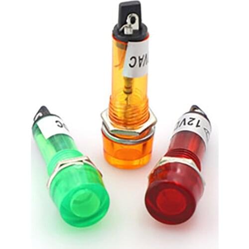 10pcs/lot 10mm Indicator lights waterproof Signal lamp DC AC 12V/24V/220V power Small indicator light red,yellow,green