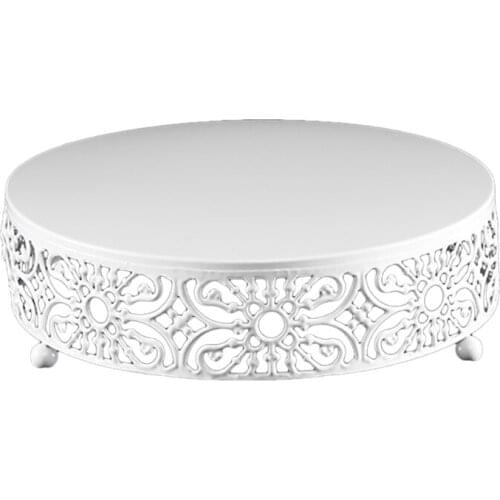 41QB Hollow Floral Pattern Round Metal Silver Cake Stand Holder Dessert Cupcake Pastry Candy Display Plate Tray Party Favor
