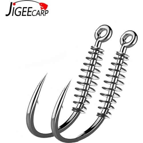JIGEECARP 10PC Carp Fishing Hook Barbed Swivel Spring Jig Hook Single Circle Explosion Hook Fly Hook Fishing Accessories Tackle