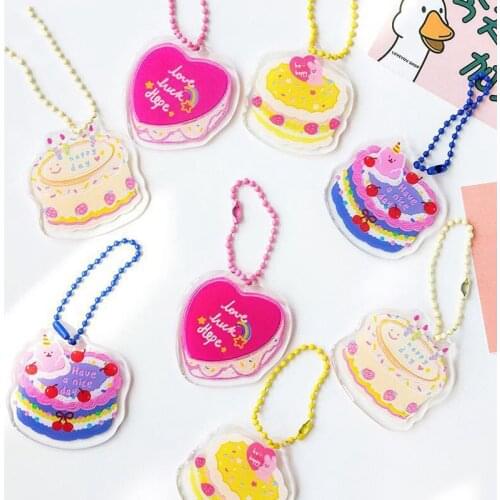 Cute Mini Cartoon Cake Shape Acrylic Pendant Hang With O-Ring Handmade DIY Craft Gadgets Bag Notebook Decoration Supplies